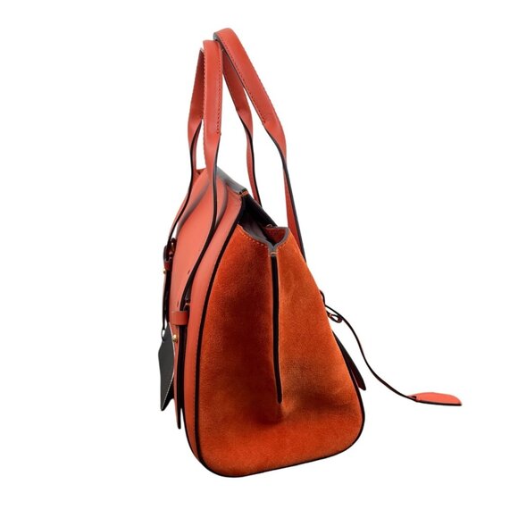 Escada Tropical Orange Leather Suede Adjustable Strap W Padlock Women Tote Sz M - Picture 5 of 16